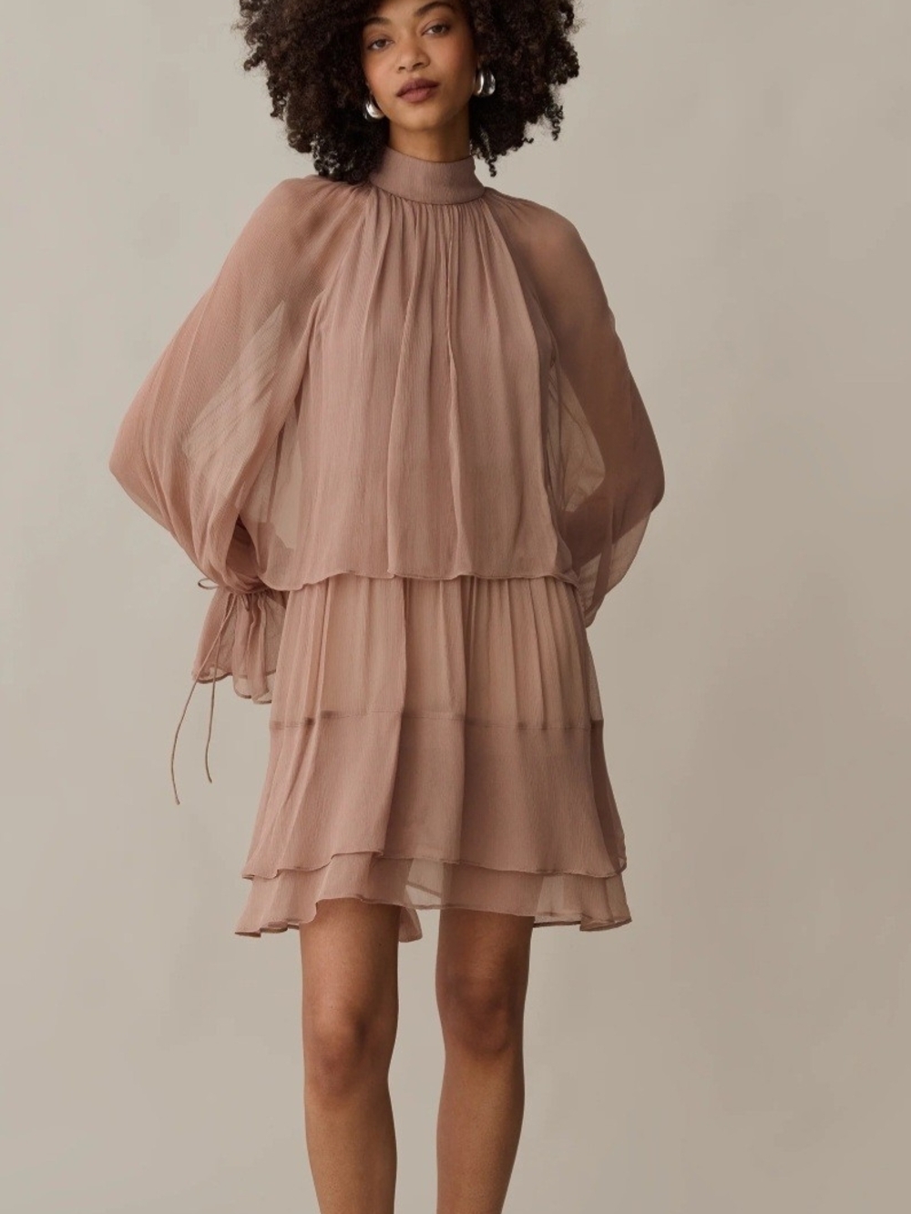 Few Moda Tiered Chiffon High-Neck Dress in Mauve